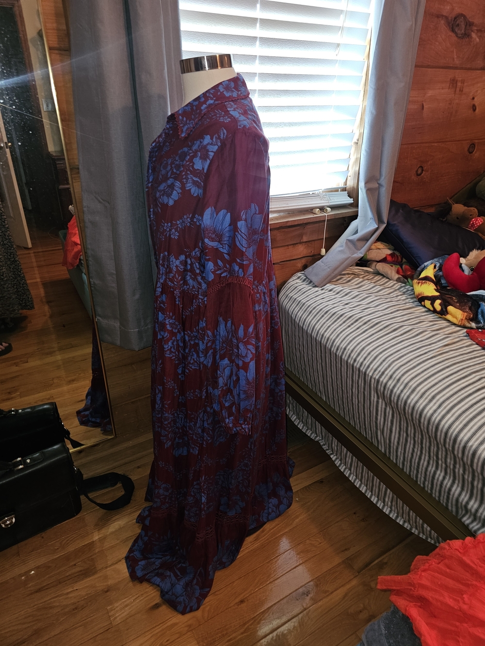 Anthropologie Blue Floral on Wine Button-Front Maxi Dress - Picture 3 of 5